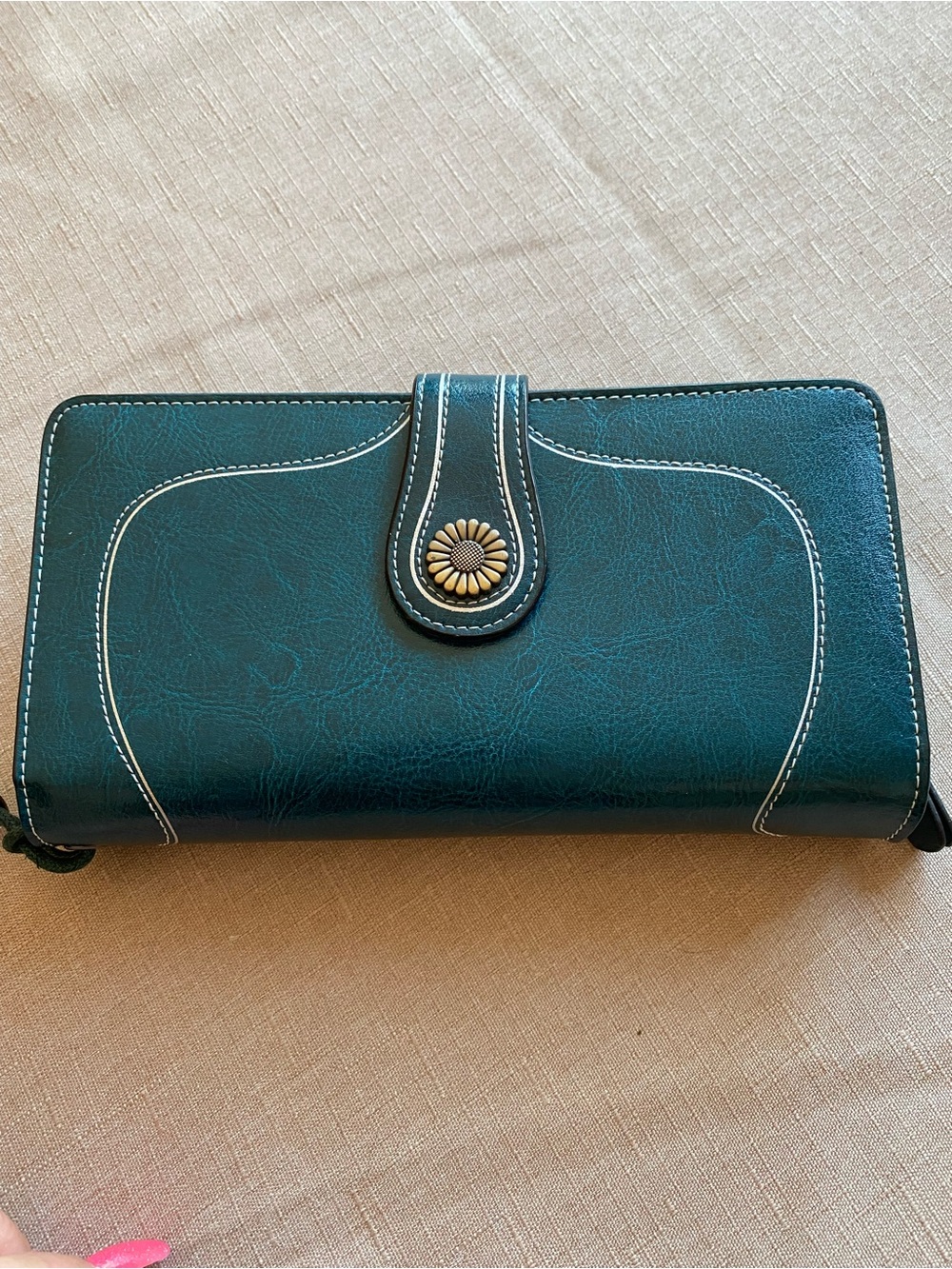 Teal Women's Wallet Clutch with Decorative Button